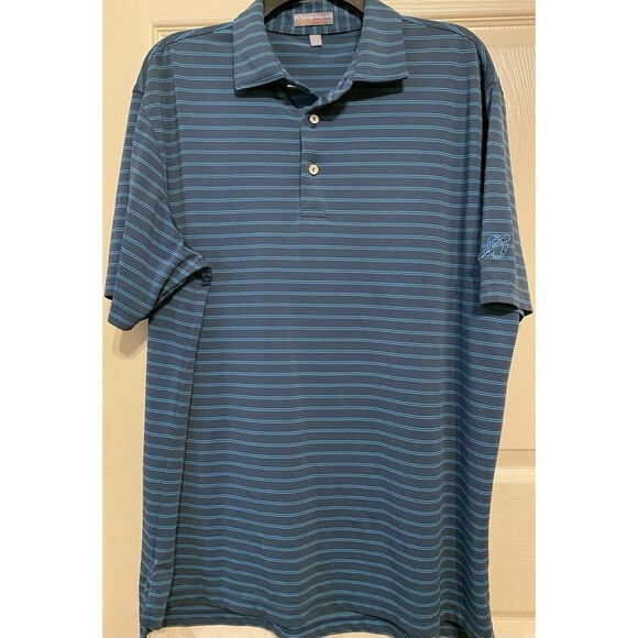 Peter Millar Summer Comfort Polo Shirt Mens Large Blue Striped Golf Performance - Picture 1 of 15
